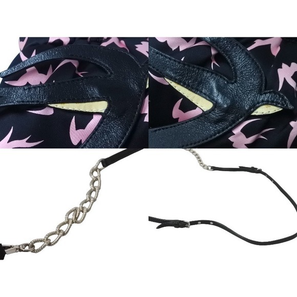 Miu Miu Swallow Pattern Chain Shoulder Bag Black Pink - Picture 6 of 9
